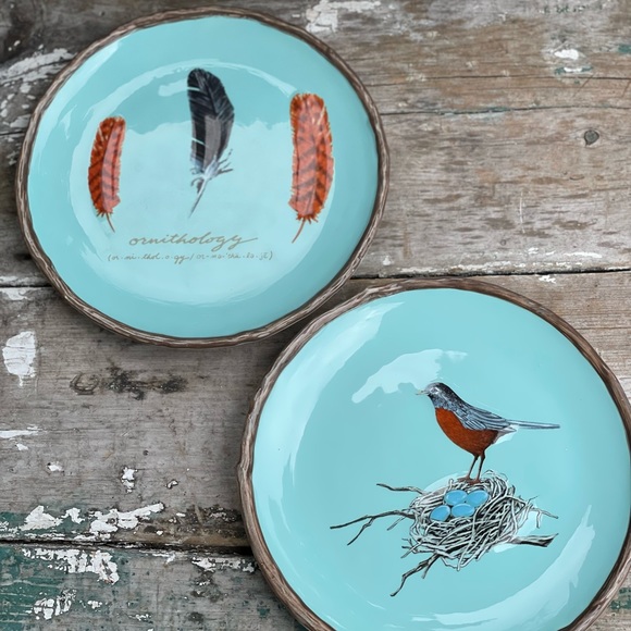 Blue ceramic bird plates set of two new - Picture 3 of 5
